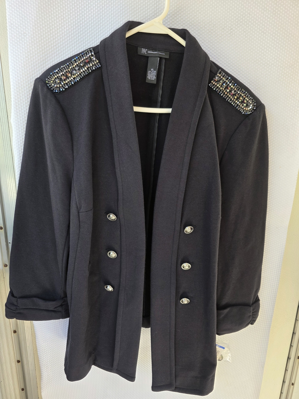 INC International Concepts Black Beaded Shoulder Blazer